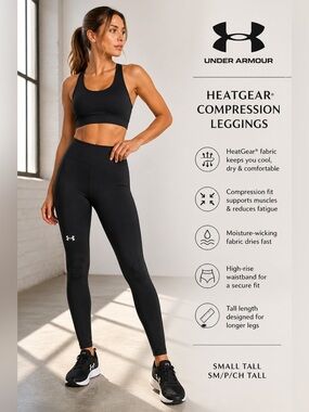 Under Armour HeatGear Compression Leggings Black High Waist Tall SM  Athletic